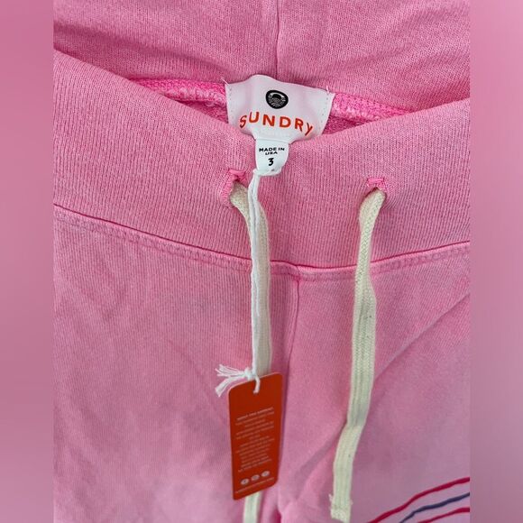 New SUNDRY Women's Stripes Sweatpants in Pigment Dyed Pink Neon size 3/L - Picture 11 of 11